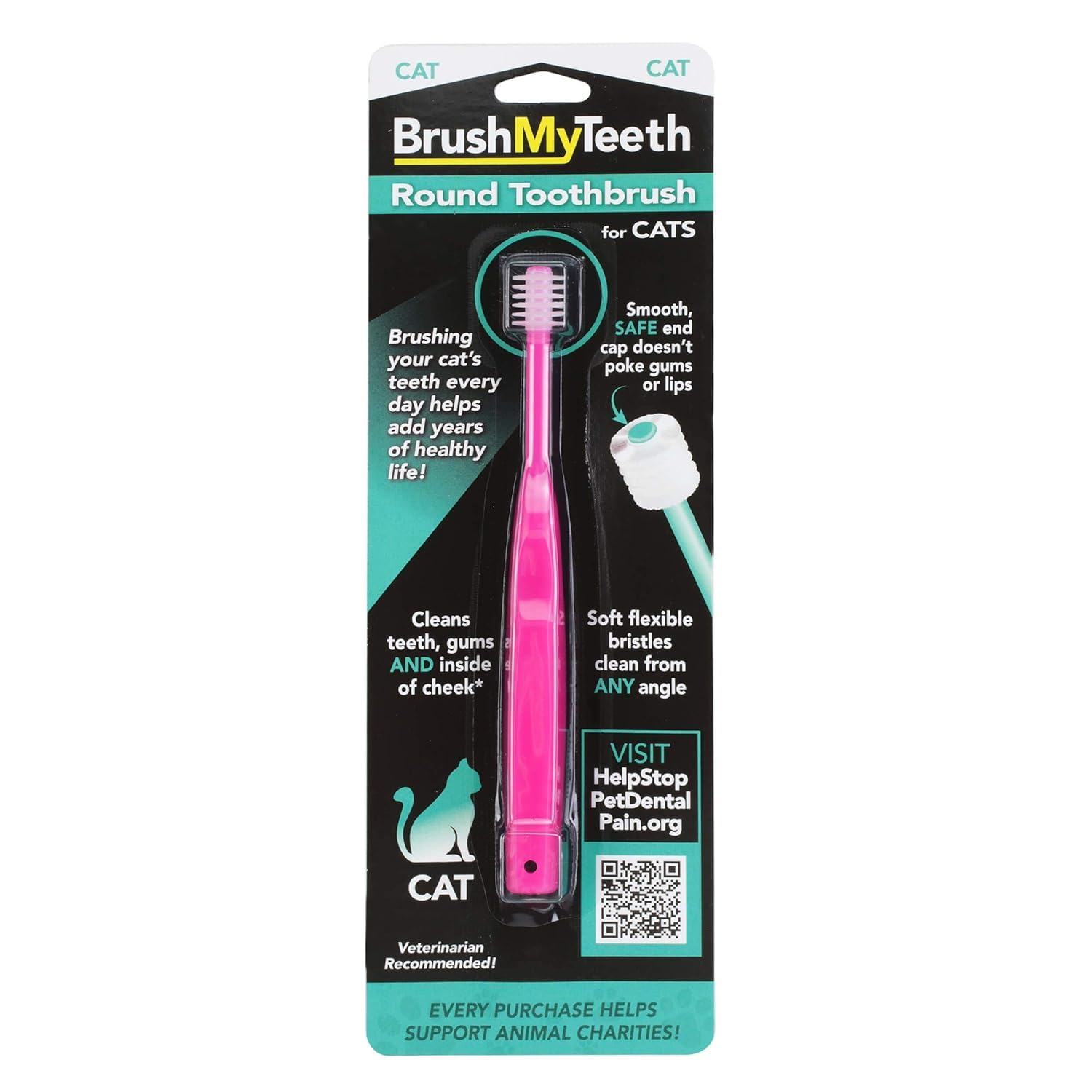 Cat Toothbrush - Round Soft Pet Tooth Brush - Soft Flexible Bristles for Safe and Gentle Brushing, Cat & Kitten Dental Care, Any Breed Cat