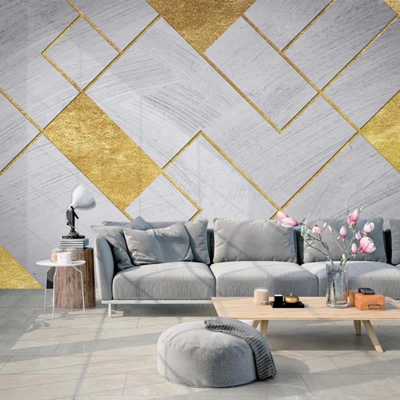 Papier peint mural en PVC 3d finition dorée peinture d'art salon