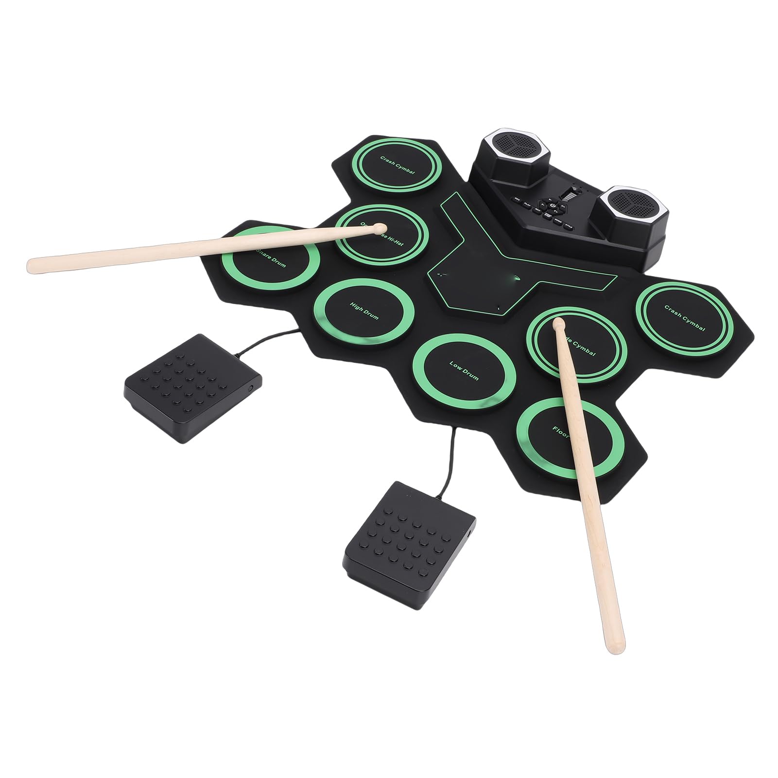 Bluetooth-E-Drum-Pad, Roll-Up-Drum-Set mit Demo-Song, Rhythmussteuerung, LED-Leuchten, Integrierte Dual-Lautsprecher, Ideal für Anfänger und Professionelle Schlagzeuger