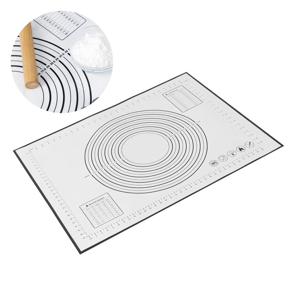 Nikou Almohadilla de silicona antideslizante para amasar, antiadherente, con escalas, para cocina, cocina, cocina, cocina, cocina, 60 x 80 x 0,4 cm, color negro, tapete de masa para hornear