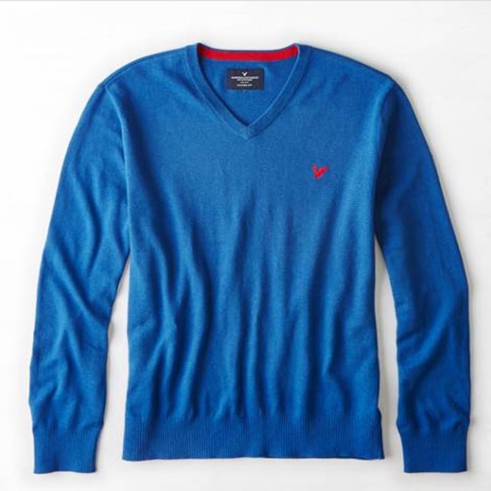 American Eagle Outfitters Men's Classic Fit Blue V Neck Sweater Shirt Medium at Amazon Menâs 