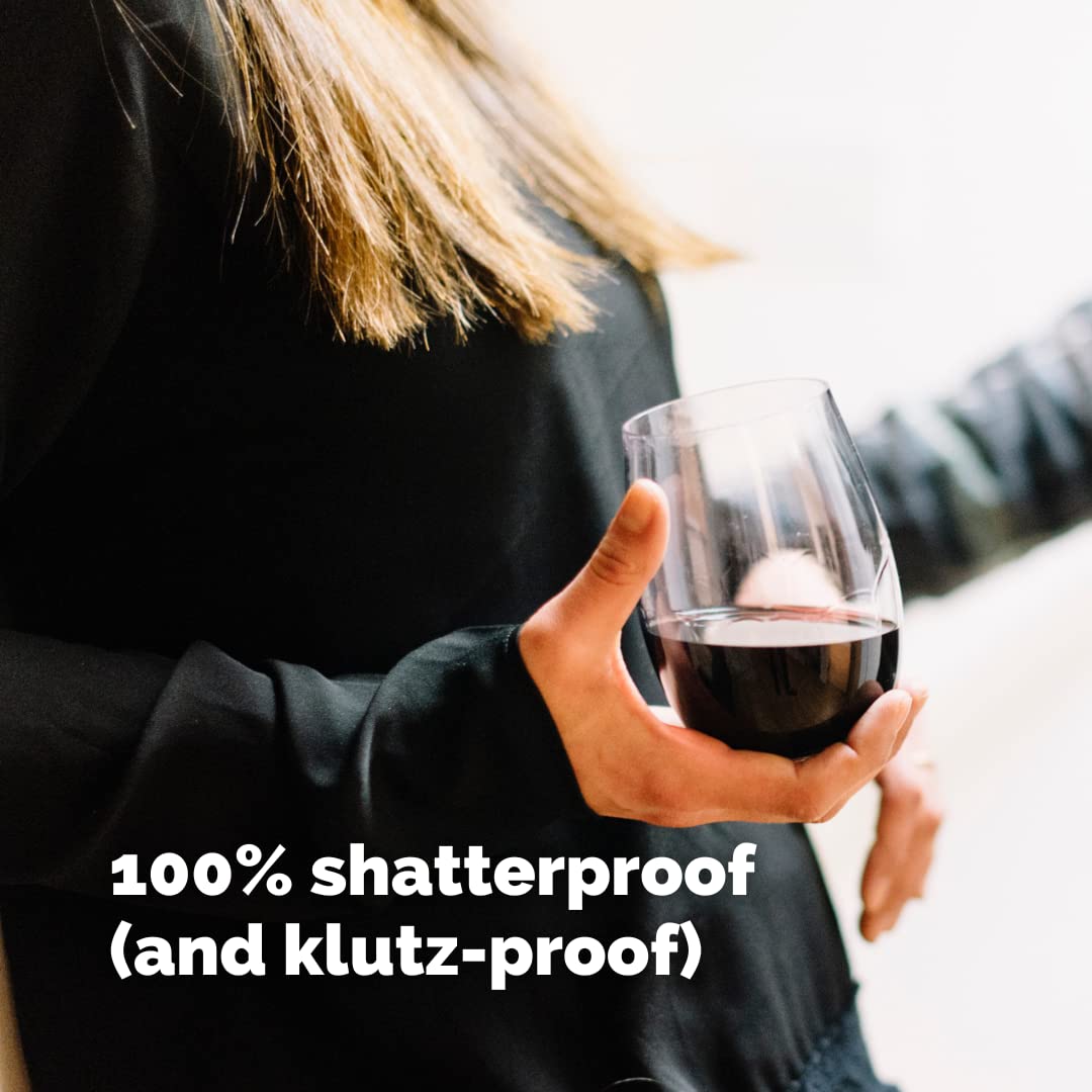 TAZA Copas de vino irrompibles sin tallo: elegantes vasos de plástico Tritan irrompibles para exteriores con base pesada | aptos para lavavajillas | bordes lisos | 16 onzas | juego de 4