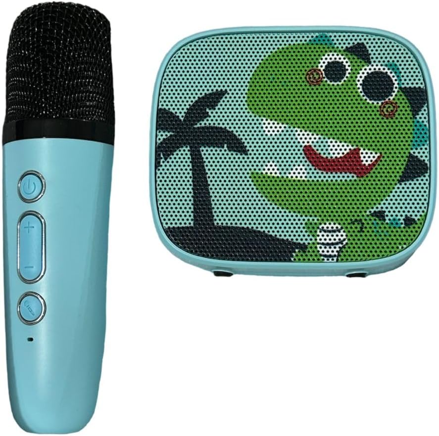 Toy Rush Premium Karaoke Machine for Kids, Portable Bluetooth Speaker with Wireless Microphone (Dino)