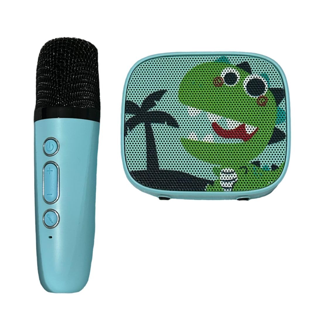 Toy Rush Premium Karaoke Machine for Kids, Portable Bluetooth Speaker with Wireless Microphone (Dino)