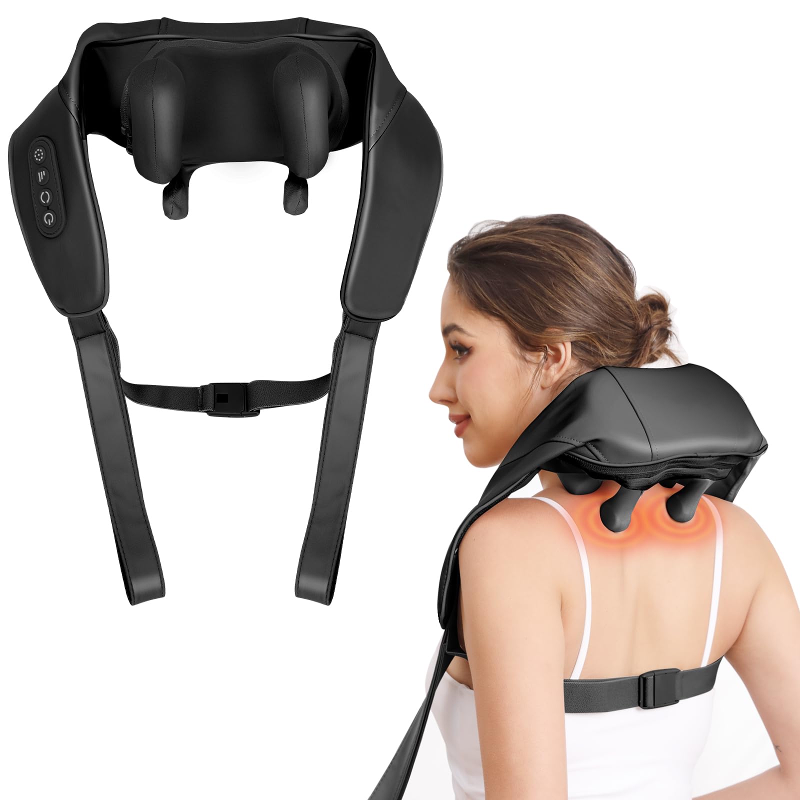 Neck Massager, Cordless Deep Tissue 6D [Noiseless Long Life] Hand Kneading Shoulder Massager with Heat, Portable Shiatsu Electric Massager for Relax Muscles Home & Office & Car Use