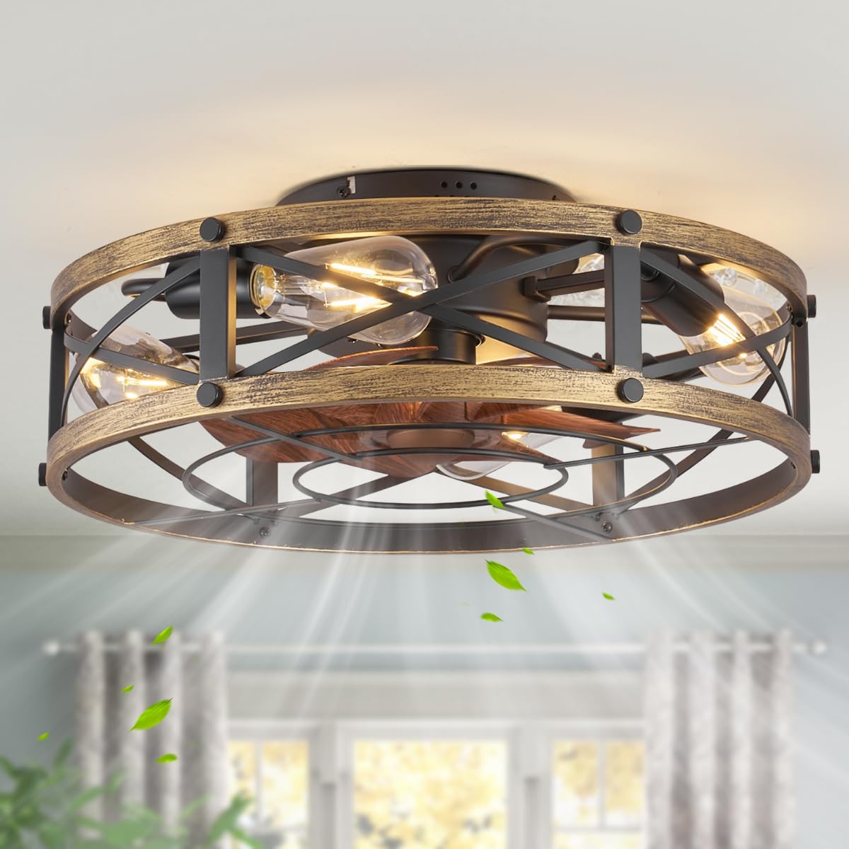 SabvioZh Caged Ceiling Fan with Light, Modern Fandelier Flush