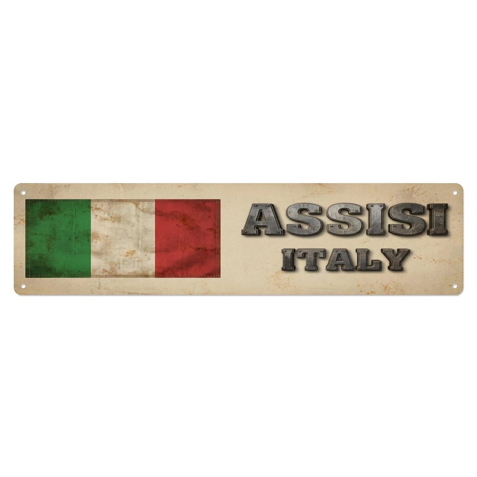 Vintage Assisi Italy Flag Decor Rustic Travel Metal Tin Sign