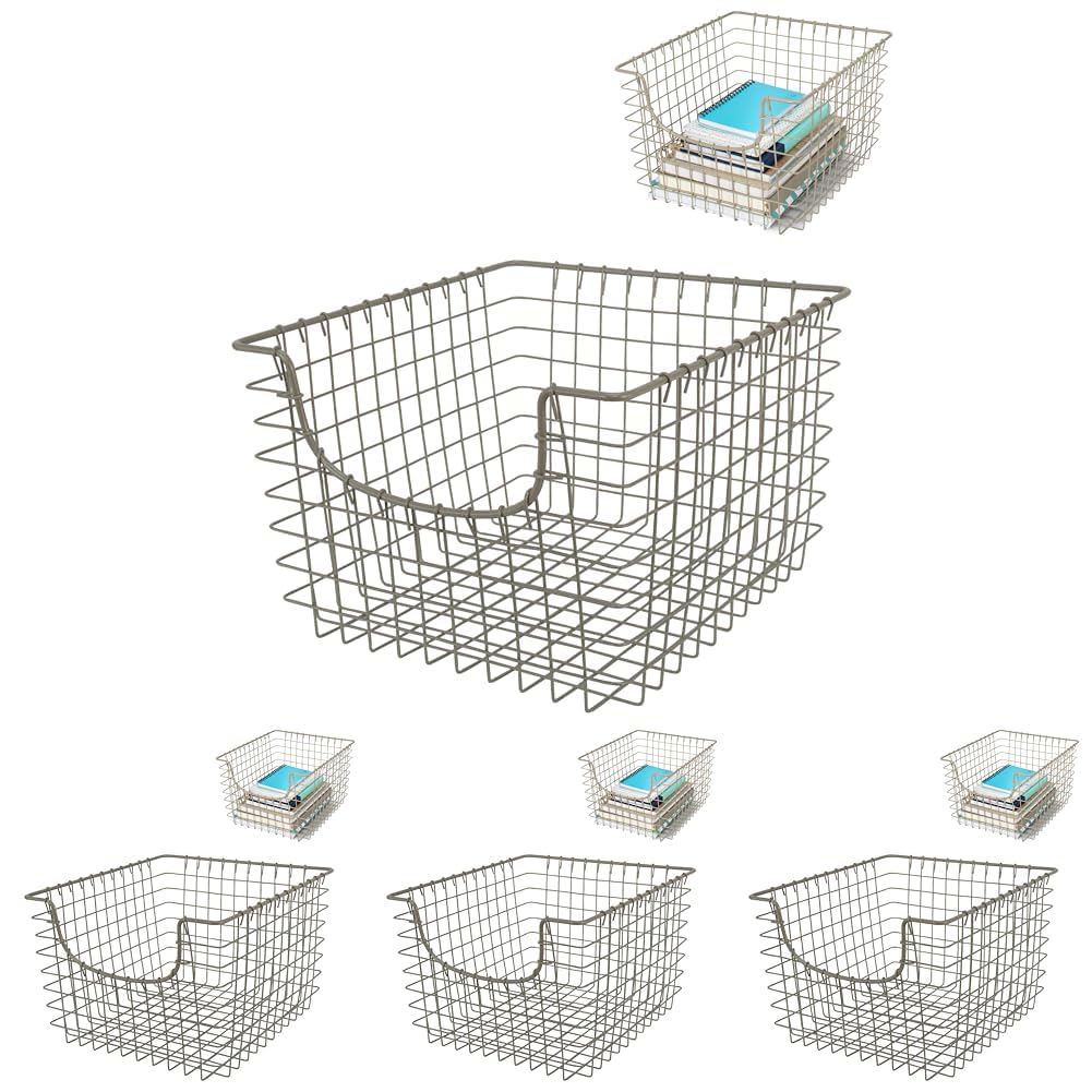 Spectrum Diversified 98977 Scoop Wire Basket, Vintage-Inspired Steel Storage Solution for Kitchen, Pantry, Closet, Bathroom, Craft Room & Garage, Single, Satin Nickel (Pack of 4)