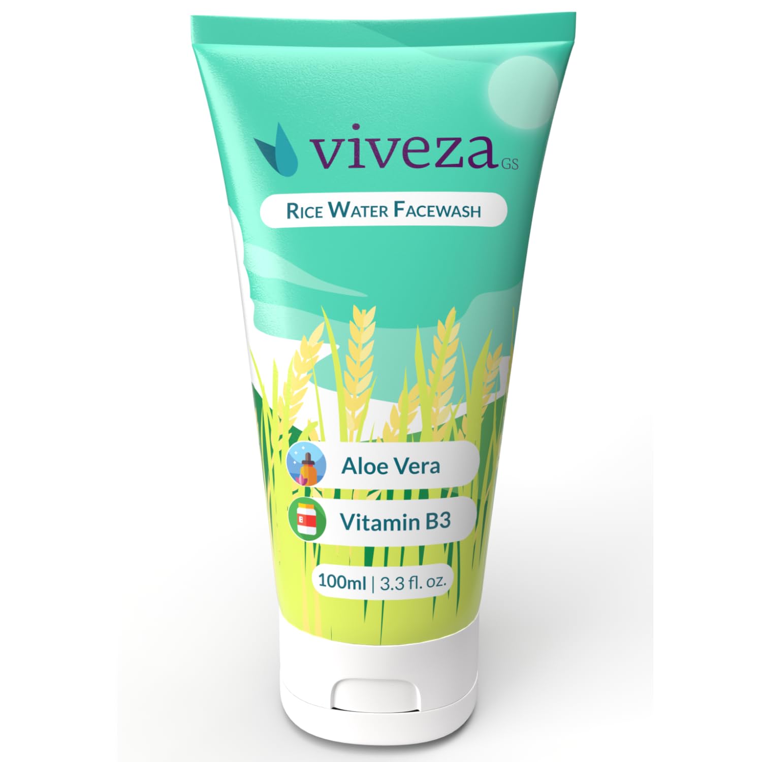 Viveza Rice Water Facewash - Natural Skin Brightening Cleanser with Honey, Aloe Vera & Essential Oils | Gentle Daily Hydration & Cleanser for All Skin Types | Vegan & Non-toxic