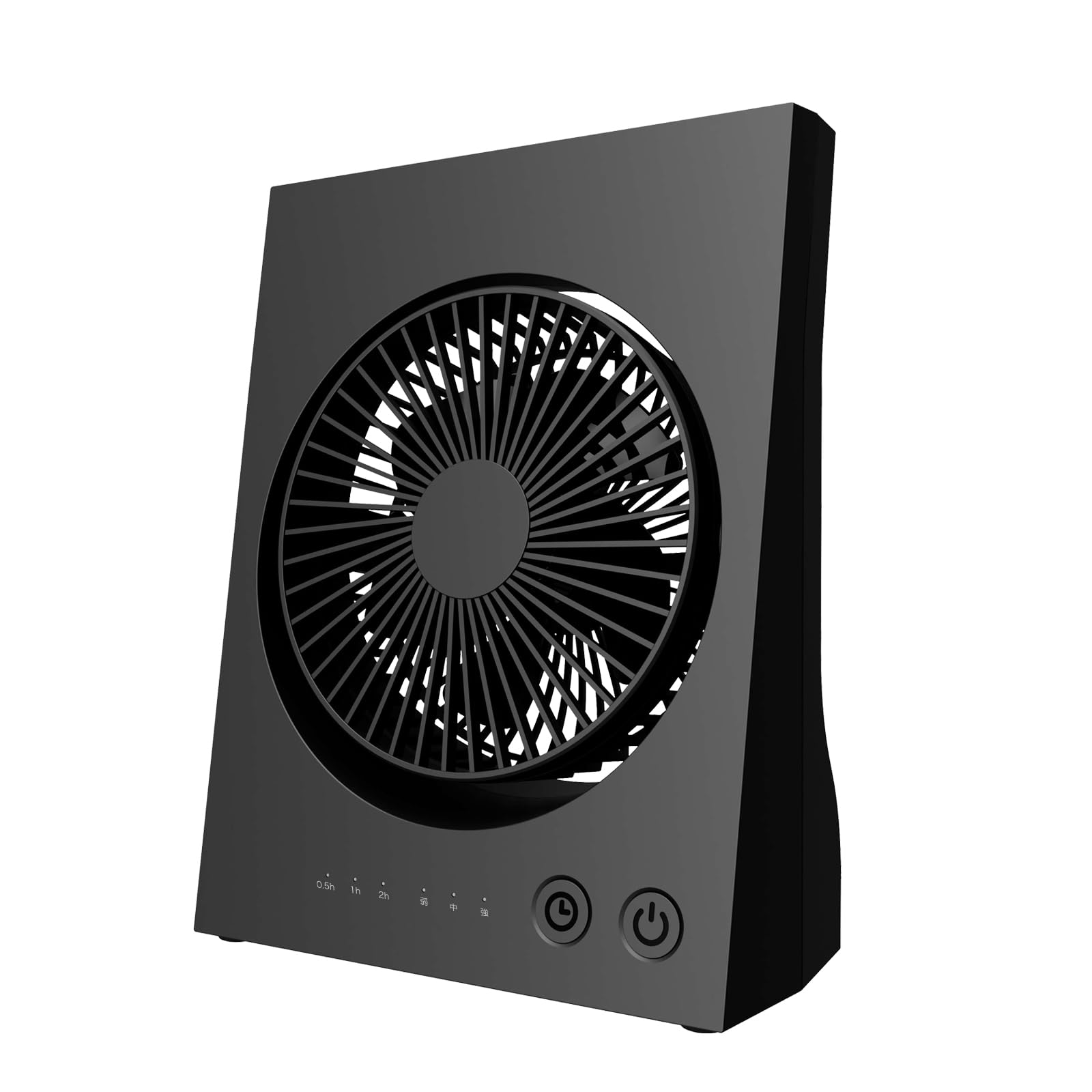 【ヒカリテラス】卓上扇風機 乾電池 + USB２WAY風量３段階 ５枚羽 ボックス型 デスクファン DCモーター 角度調整機能付 熱中症対策 ブラック