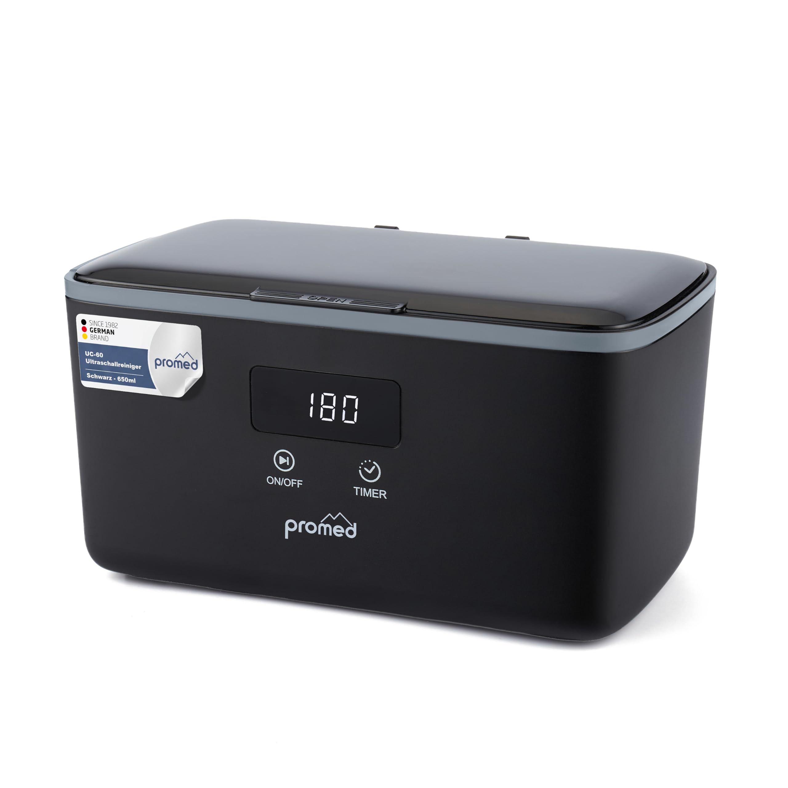 Promed UC-60 Pulitore a Ultrasuoni Nero 650 ml 45 kHz – Vasca Ultrasuoni 50 W, Pulitore Ultrasuoni per Occhiali, Gioielli, Orologi, Apparecchio Denti e Protesi Dentarie, 5 Timer, Ultrasonic Cleaner