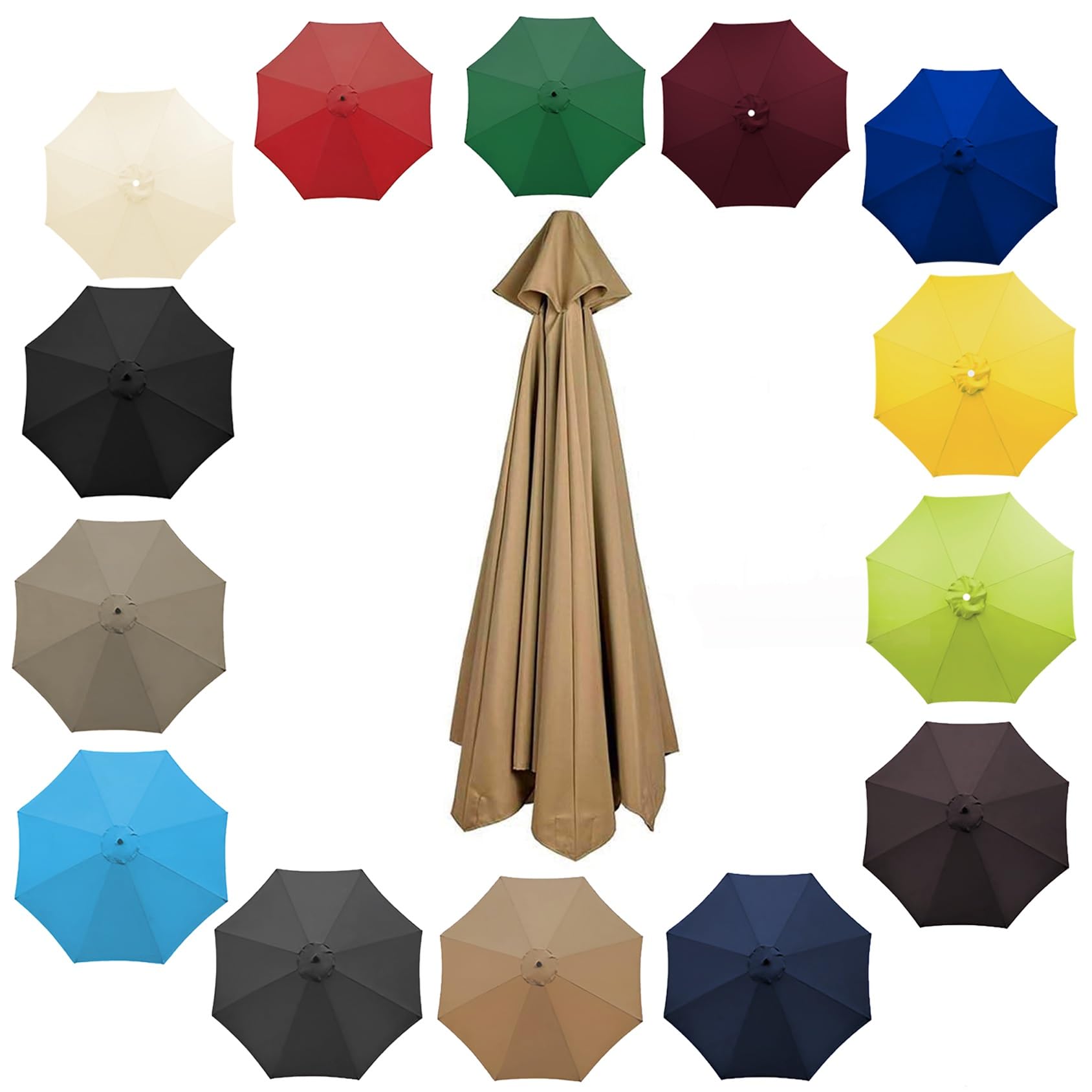200cm 2.7m 300cm Umbrella Replacement Parasol Canopy, Garden Parasol Canopy Cover For Patio Sun Umbrella, 6 Arms/8 Arms Replacement Parasol Cover, Market Table Umbrella Replacement Top(Color:Khaki,Siz