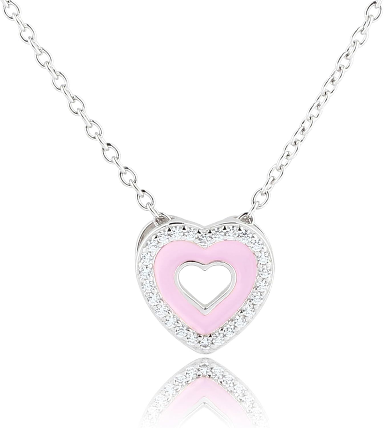 Cherished Moments Girl's 925 Sterling Silver or 14K Gold Pink Heart Necklace with CZs for Toddlers, Little Girls, Kids or Teens, 14-16 Inch