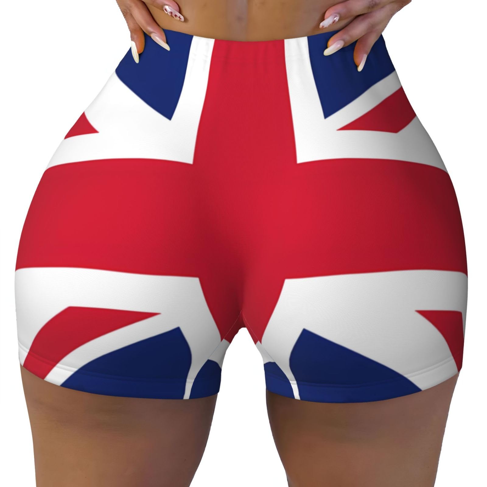 JxWCher Women's High Waisted Workout Gym Biker Shorts, Athletic British Flag Print Bottoms Sport Booty Shorts, Black, M