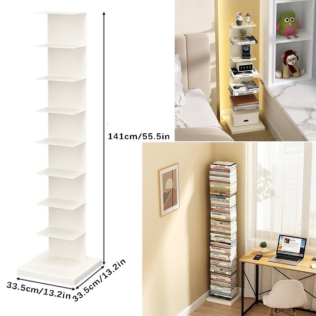 Amazon|ホワイト 8 段メタルスパインブックタワー、整然と配置された Amazon|ホワイト 8 段メタルスパインブックタワー、整然と配置された