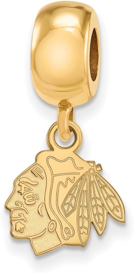 Chicago Blackhawks Bead Charm Extra Small (3/8 Inch) Dangle (Gold Plated)