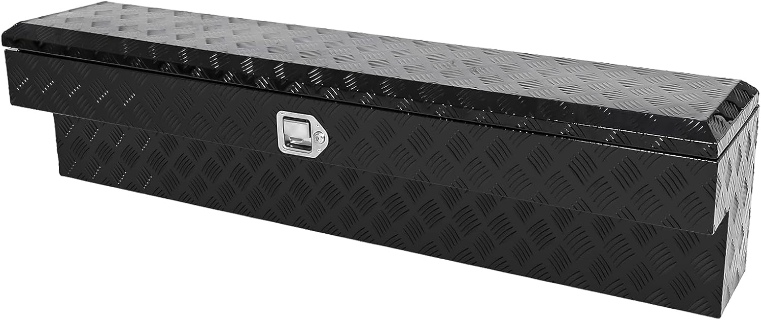 Side Mount Truck Tool Box 36"X12"X12" Aluminum Pickup Truck Bed ToolBox Trailer Storage with Lock Key 5 Bar Tread-Black