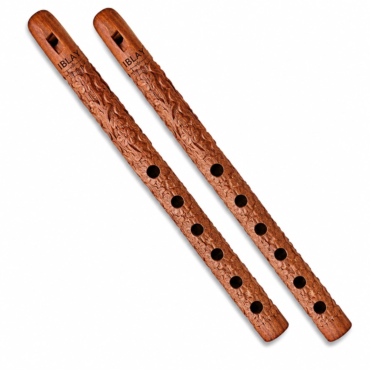 Lot de 2 flûtes traditionnelles en bois - Excellent son - Instrument de musique à vent - Cadeau pour enfants