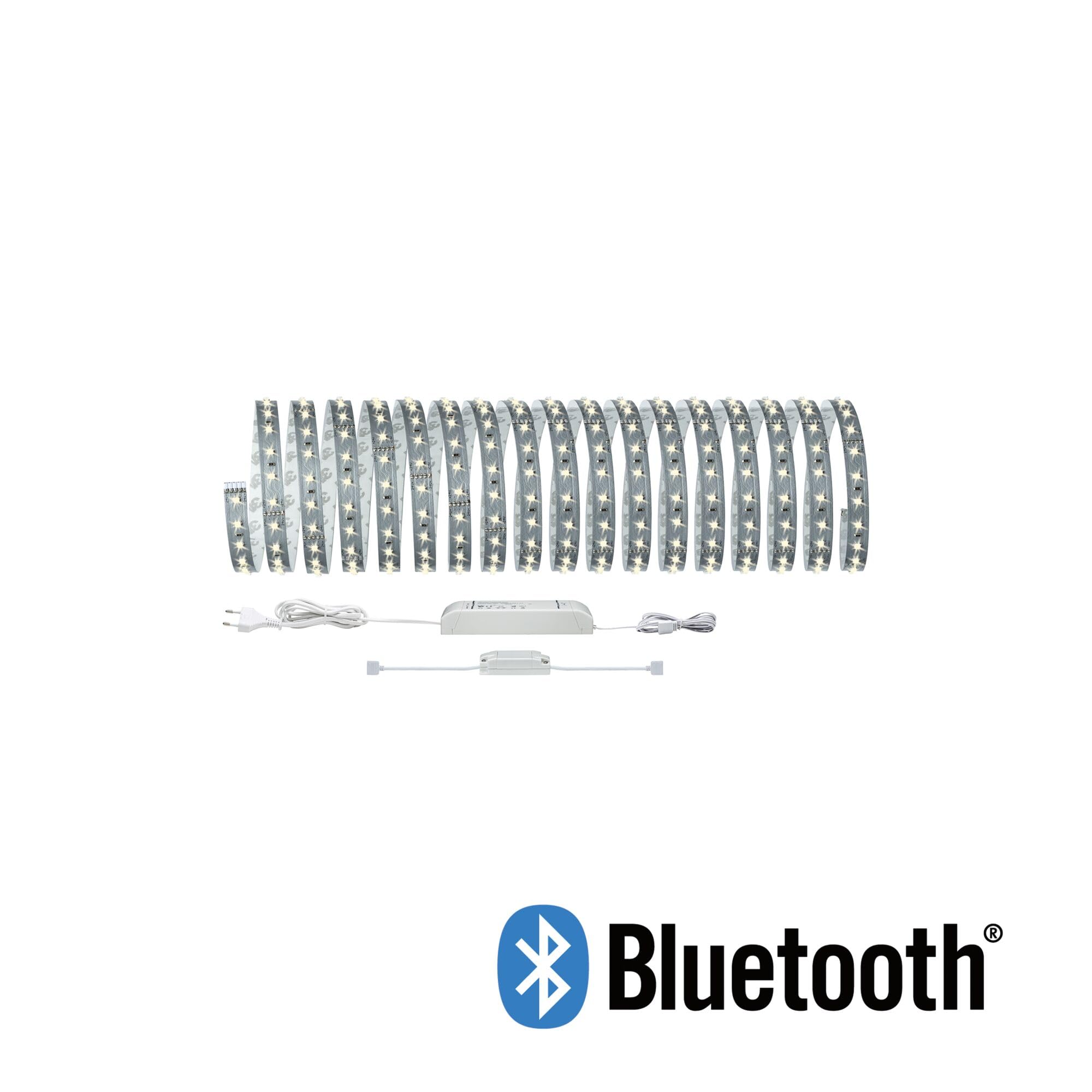 Paulmann 70907 Smarthome Maxled 500 Striscia Led Bluetooth da 10 M, 53.5 W, 2700 K, Luce Bianca Calda, Plastica, Argento