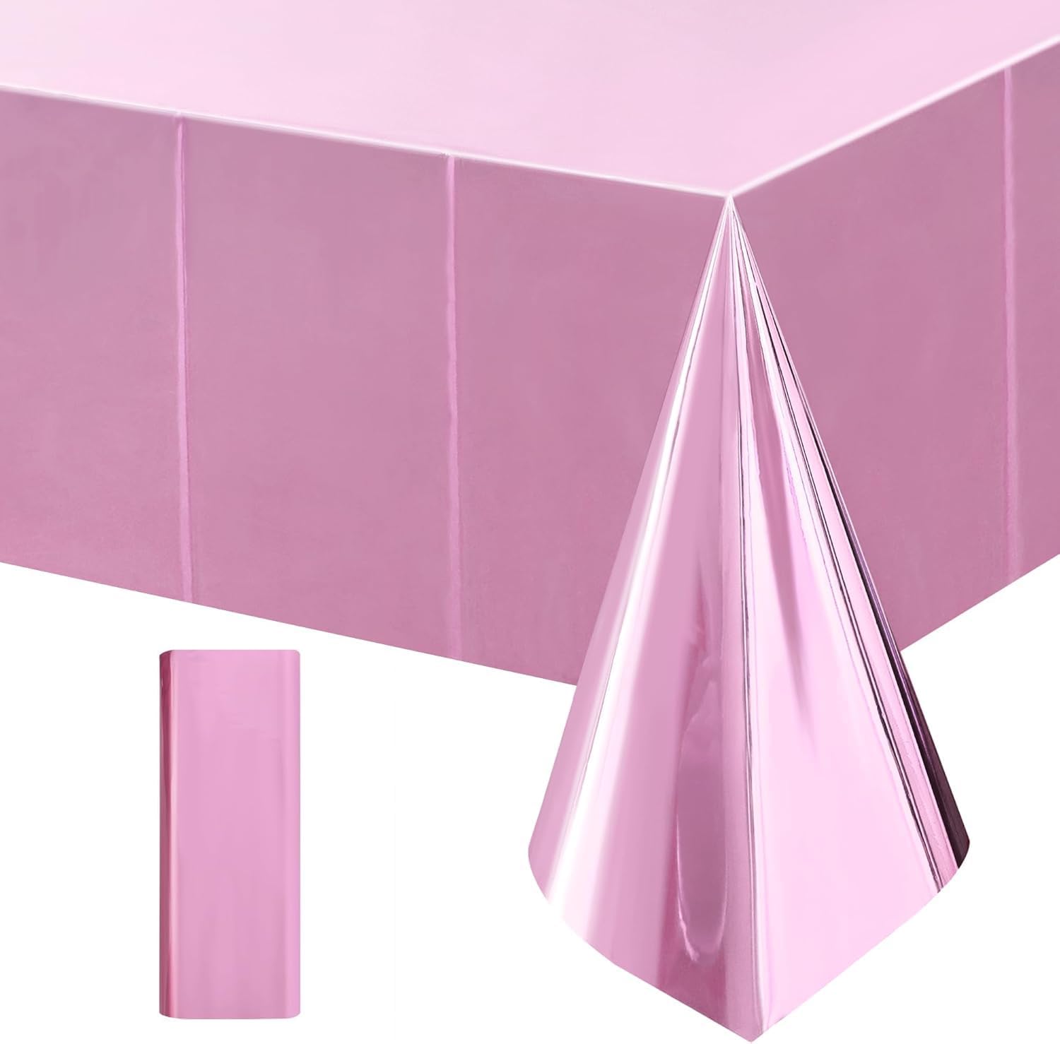 AMFIN 54 x 72 Inch Metallic Foil Disposable Table Cover, Tablecloth for Party, Baby Shower, Anniversary, Birthday Decoration. Waterproof, Shiny Finish - Light Pink [Pack of 1]-image-27