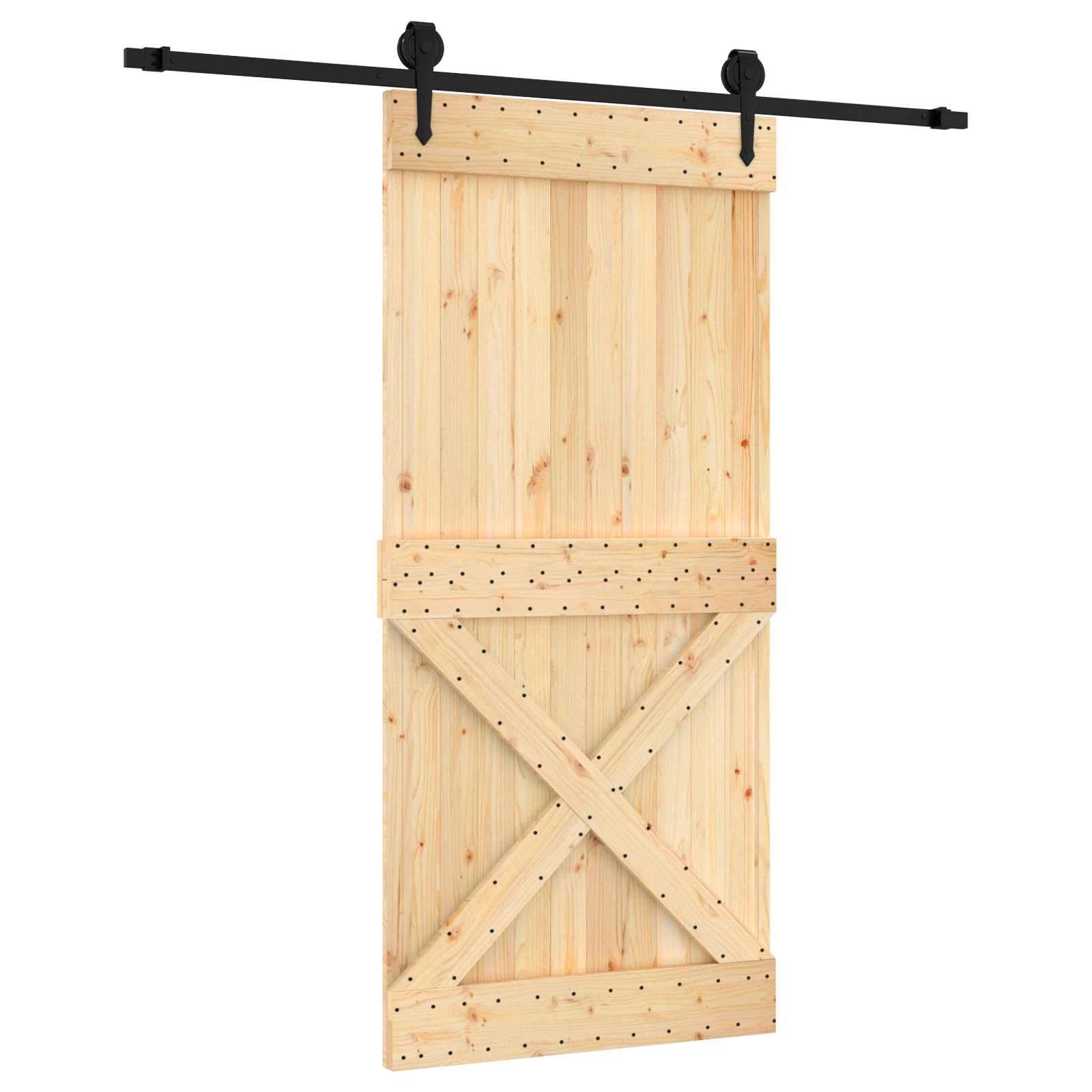 Drzwi przesuwne z drewna sosnowego i czarnego 95 x 210 cm