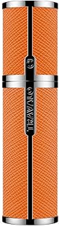 Travalo Milano Perfume Atomizer - Leak-Proof and TSA Approved for Air Travel - Reusable, Airtight, Easy Fill Mini Pump Sprayer - Lightweight, Vegan Leather with Polished Metal Outer Shell - Orange