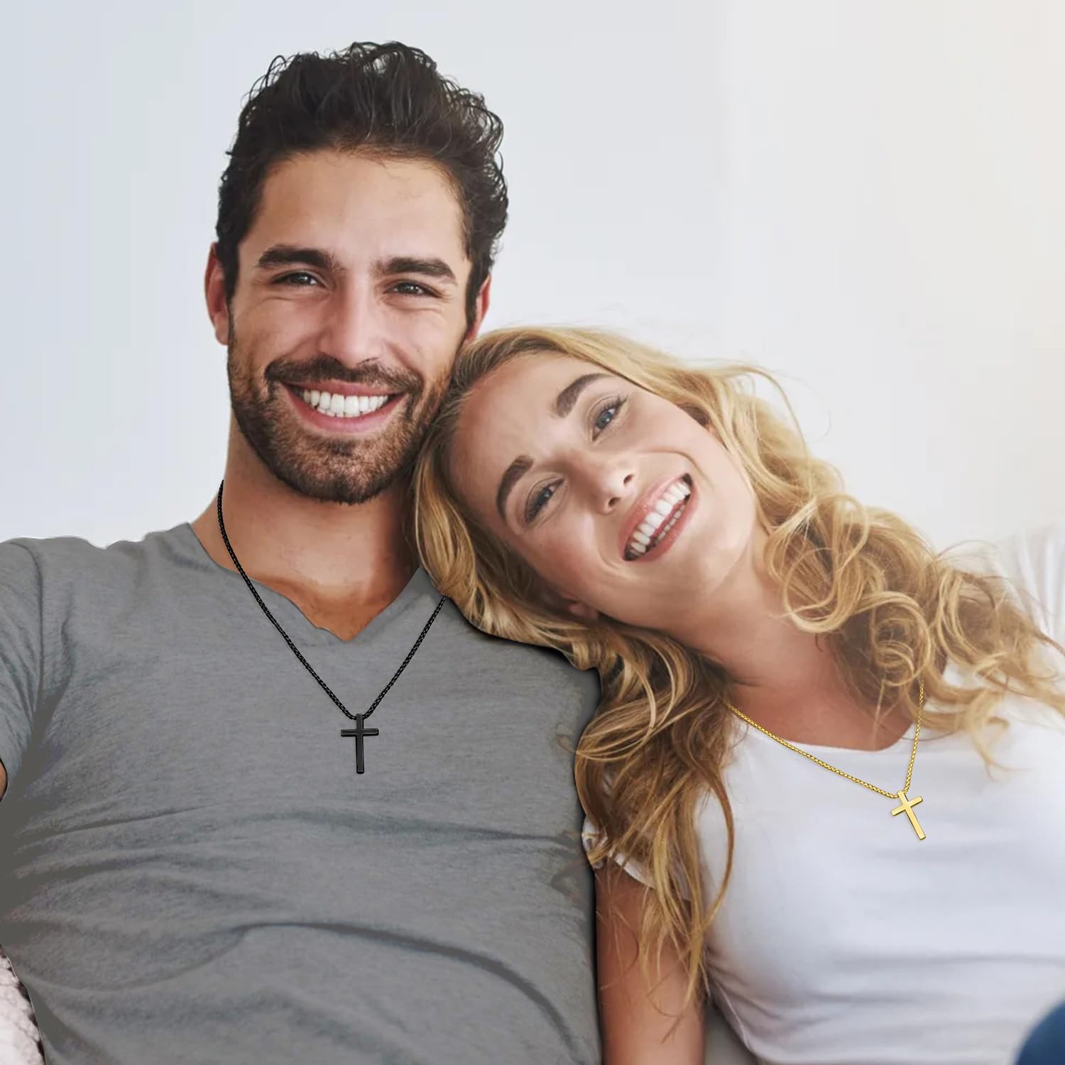 Fiusem Valentines Gifts for Him - Cross Necklace for Men, Silver/Gold/Black Mens Cross Necklaces with 2.5mm Cross Chain and Stainless Steel Cross Pendant, Box Chain 16-24 Inch, Jewelry Gift - Image 3