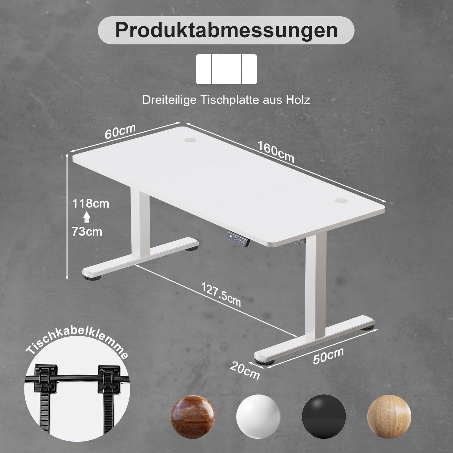 Devoko Elektrisch Höhenverstellbarer Schreibtisch 160 x 60 cm – Stabiler Stehschreibtisch ohne Wackeln, Leise Höhenverstellung für Home Office, 71–119 cm, 2-Memory-Funktion Computertisch, Weiß