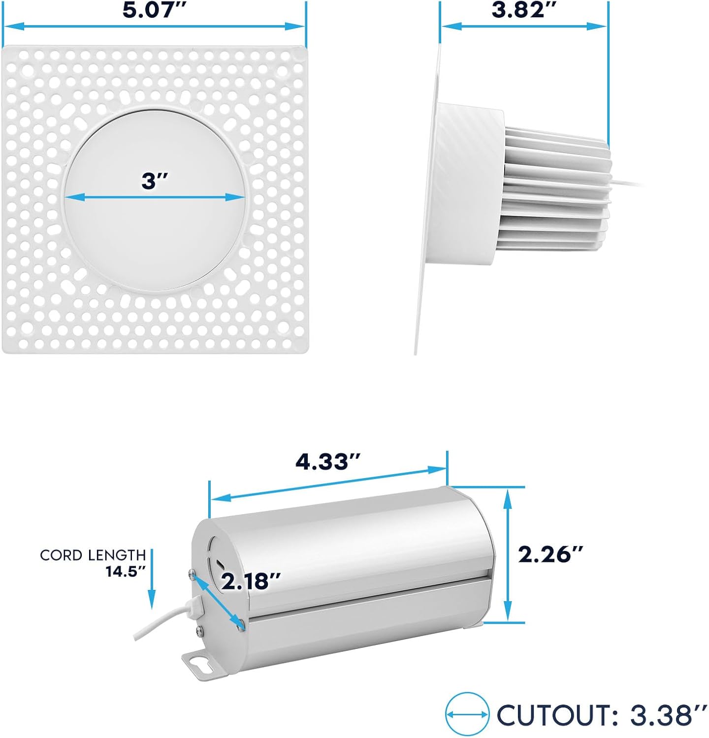 LUXRITE 3 Inch Trimless Recessed LED Light with Junction Box, 15W, 5CCT 2700K 3000K 3500K 4000K 5000K, Dimmable Spotlight, 1100LM, CRI 90, Damp Rated, IC Rated, Plaster Ceiling Light, ETL Listed