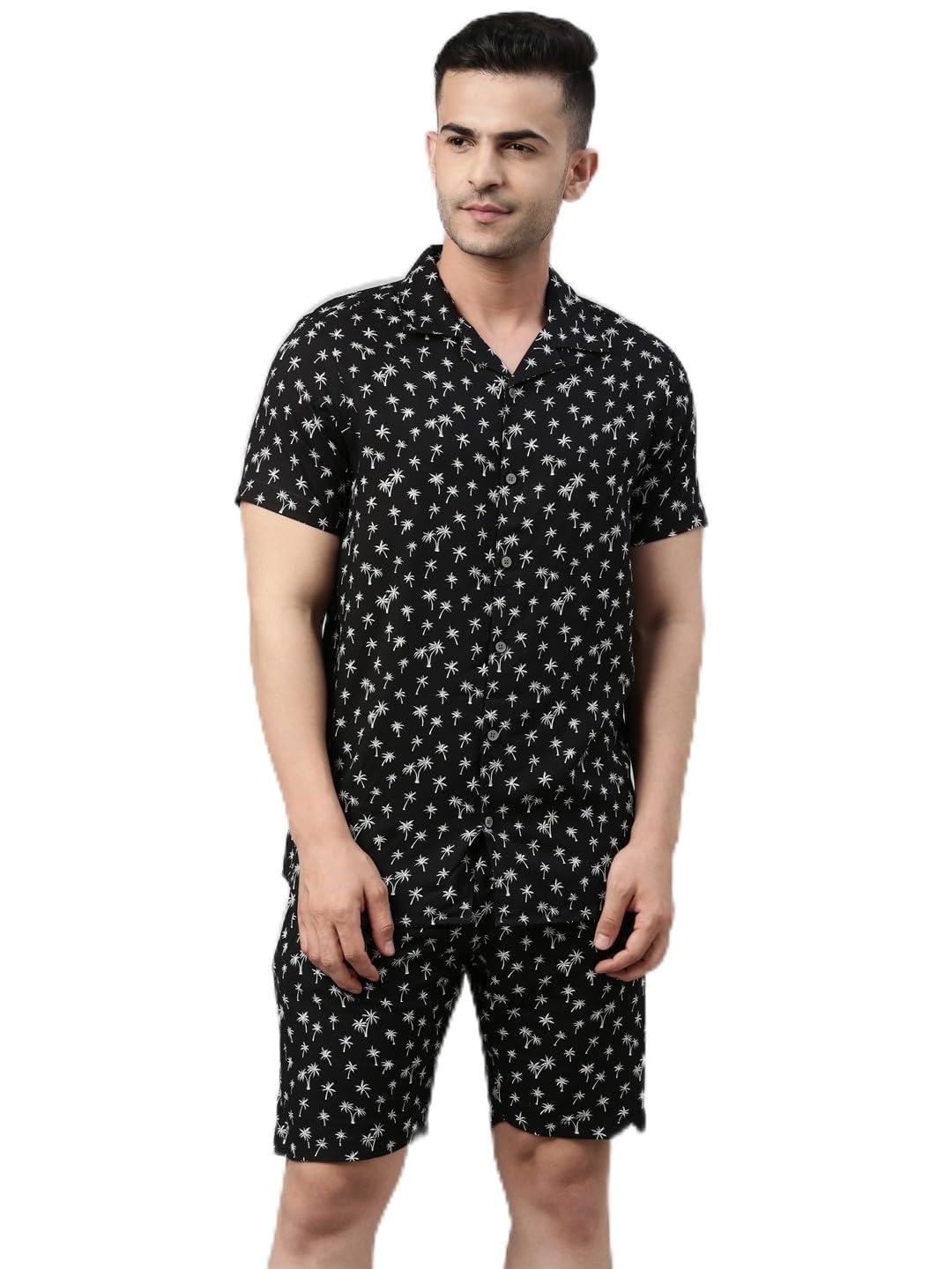 bushirt Men's 100% Rayon Cotton Digital Printed Casual Homewear Set Floral Night Suit-picture-28