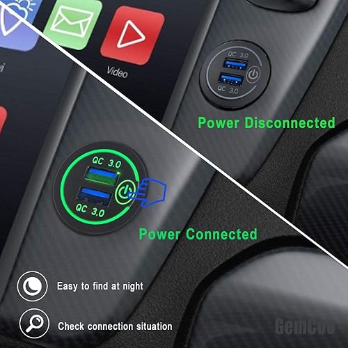 Miniatura 5 de Carga rápida 3.0 Dual USB Cargador de Coche Enchufe con Interruptor Táctil 12V24V 36W QC3.0 Dual USB Cargador Rápido Toma de corriente para Marina,