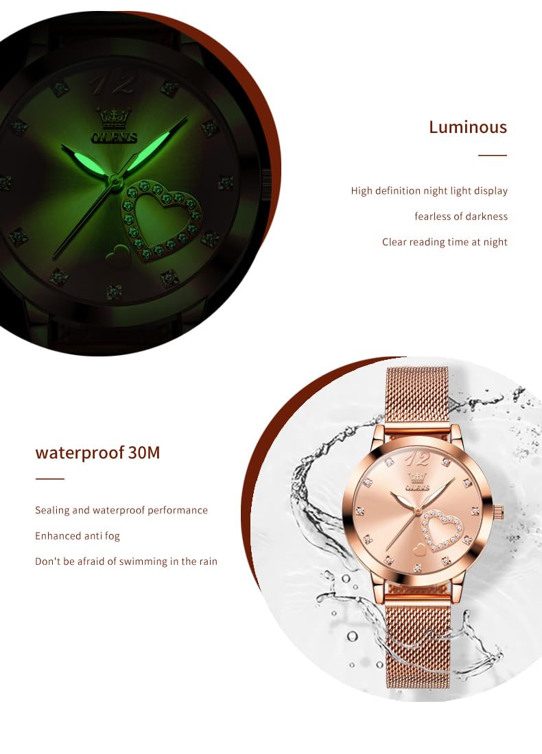 OLEVS Orologio Donna Lusso Oro Rosa Donna Slim Thin Leggero Orologio In Acciaio Inox Mesh Orologi Moda Impermeabile Orologio da Polso Donna,Bracciale Regolabile
