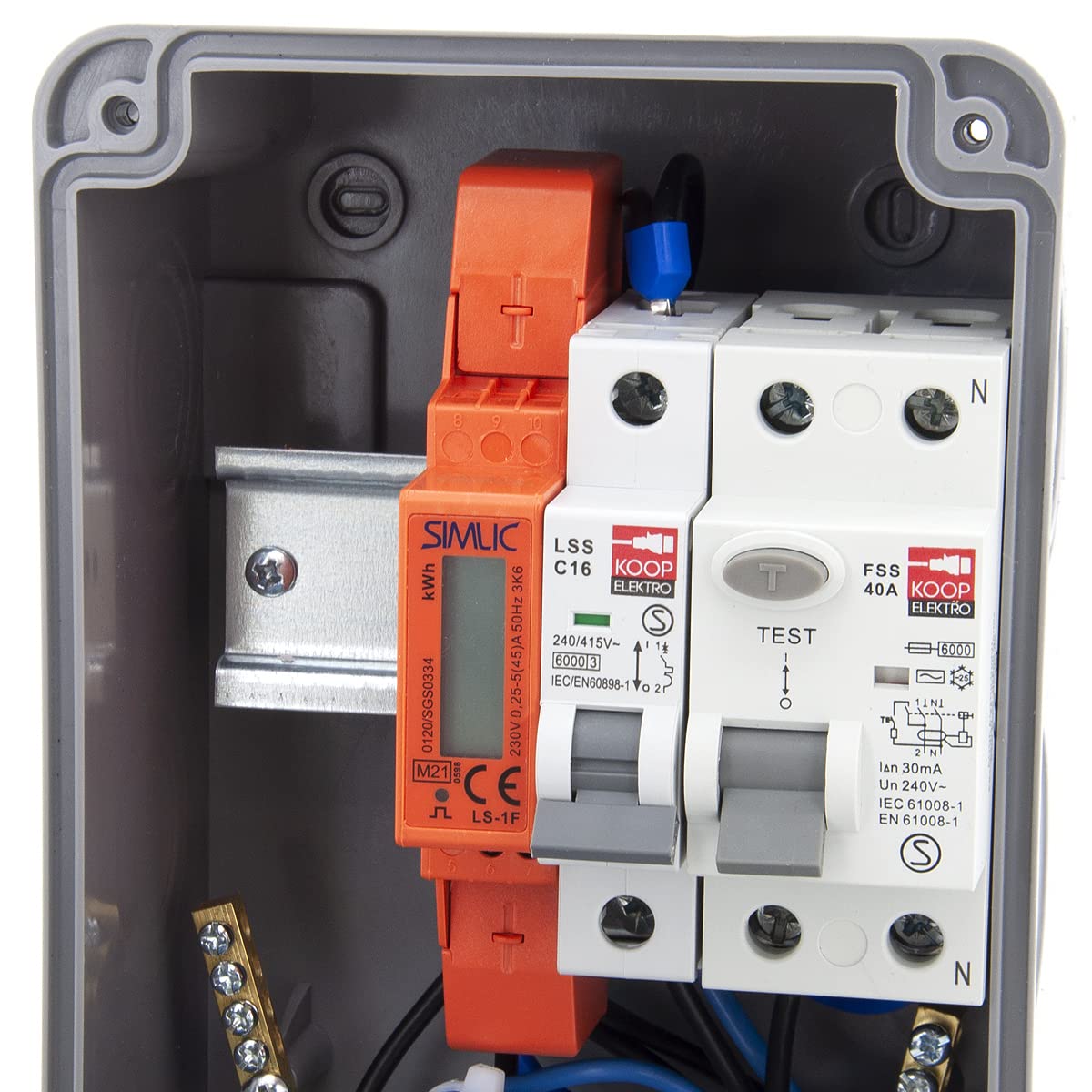 Rozdzielacz prądu roboczego 6NO 2 x 230 V + LS i przewodowy FI (2 x 230 V + 1 x LS C16 + FI40 + licznik prądu elektrycznego)