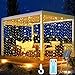 Tenda Luminosa Solare, 3x3m Tenda Catena Solare, 8 Modalità Dimmerabile Impermeabile Tenda Luci, Interno or Esterno per Natale, Wedding, Party Decorazioni Luminose
