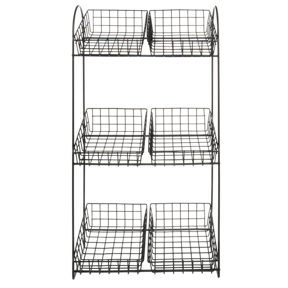 HUBERT Tiered Countertop Merchandising Baskets Display Stand with 6 Baskets Black 3 Tiers - 12 1/4L x 7 3/4W x 24H