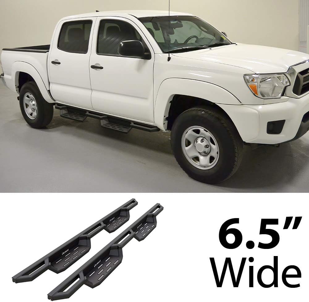 APS Aluminum Drop Steps Running Boards installed on a white Toyota Tacoma Double Cab.