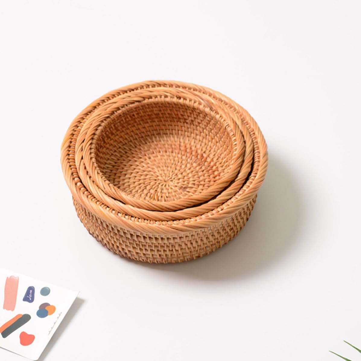 Rattankorb Aufbewahrungskorb aus Rattan 1 Satz aus 3 Stück Khaki Offen für Obst und Gemüse Vintage Stil für Jeden Raum im Haus und Obstladen