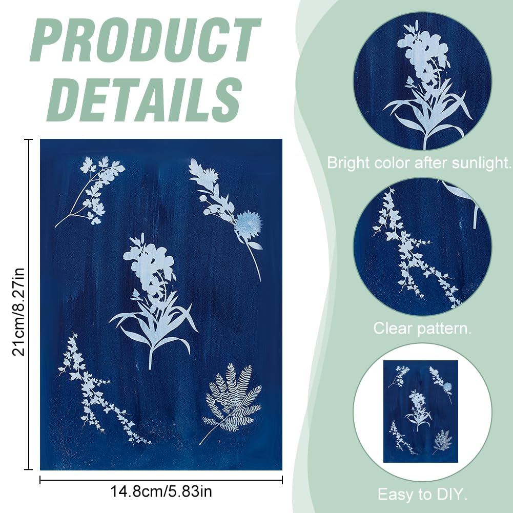 WEBEEDY 45 Pcs Cyanotype Kit Include 10 Sheets A5 Cyanotype Paper,10 Pcs Bookmark,25 Pcs Blank Labels for Adults Beginners,Sun Print Paper Kit Nature Drawing Printing for Leaves and Flower Press - Image 3