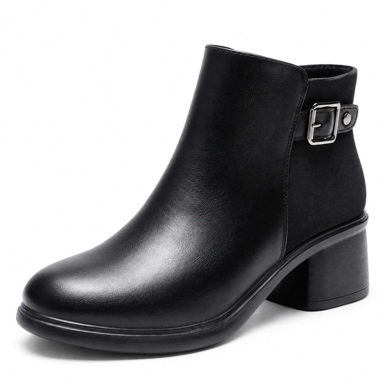 JOMIX Stivali Donna Invernali Stivaletti Bassi con Fibbia e Cerniera | Fodera interna isolante,Tacco comodo blocchetto,Calzata confortevole tutto il giorno,Design versatile abbinabile