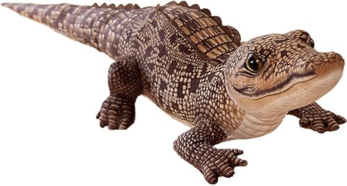 ELAINREN Animales de peluche realistas de cocodrilo marrón realista de cocodrilo de peluche de selva juguete de simulación Gator Plushie muñeca