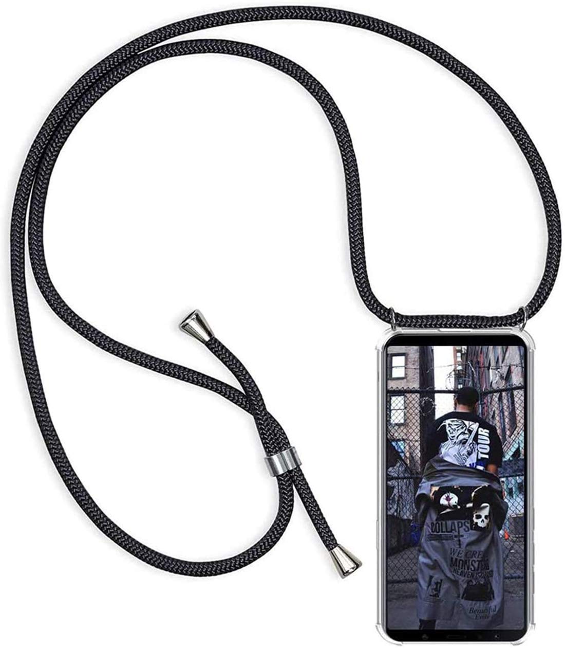 Etui na telefon komórkowy kompatybilne z Motorola Moto G15, ultra cienkie, ochrona aparatu, silikon TPU, bumper, etui ze sznurkiem do zawieszenia,Czarne