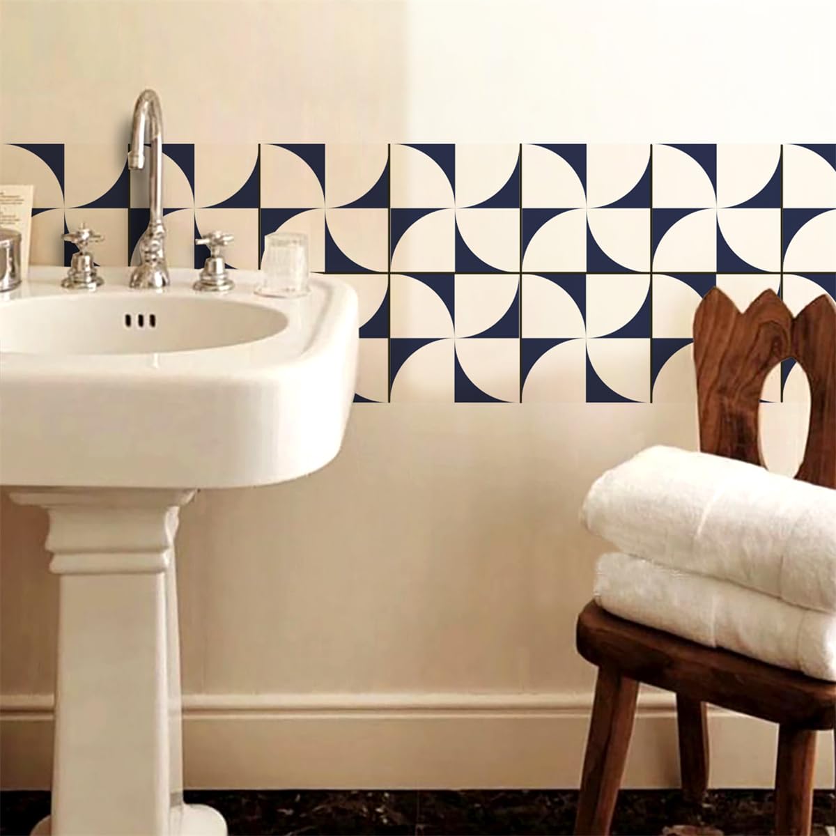 Azulejos de cerámica para pared, adhesivos para azulejos de 20 x 20 cm, color azul y blanco, para cocina y baño (24 unidades)