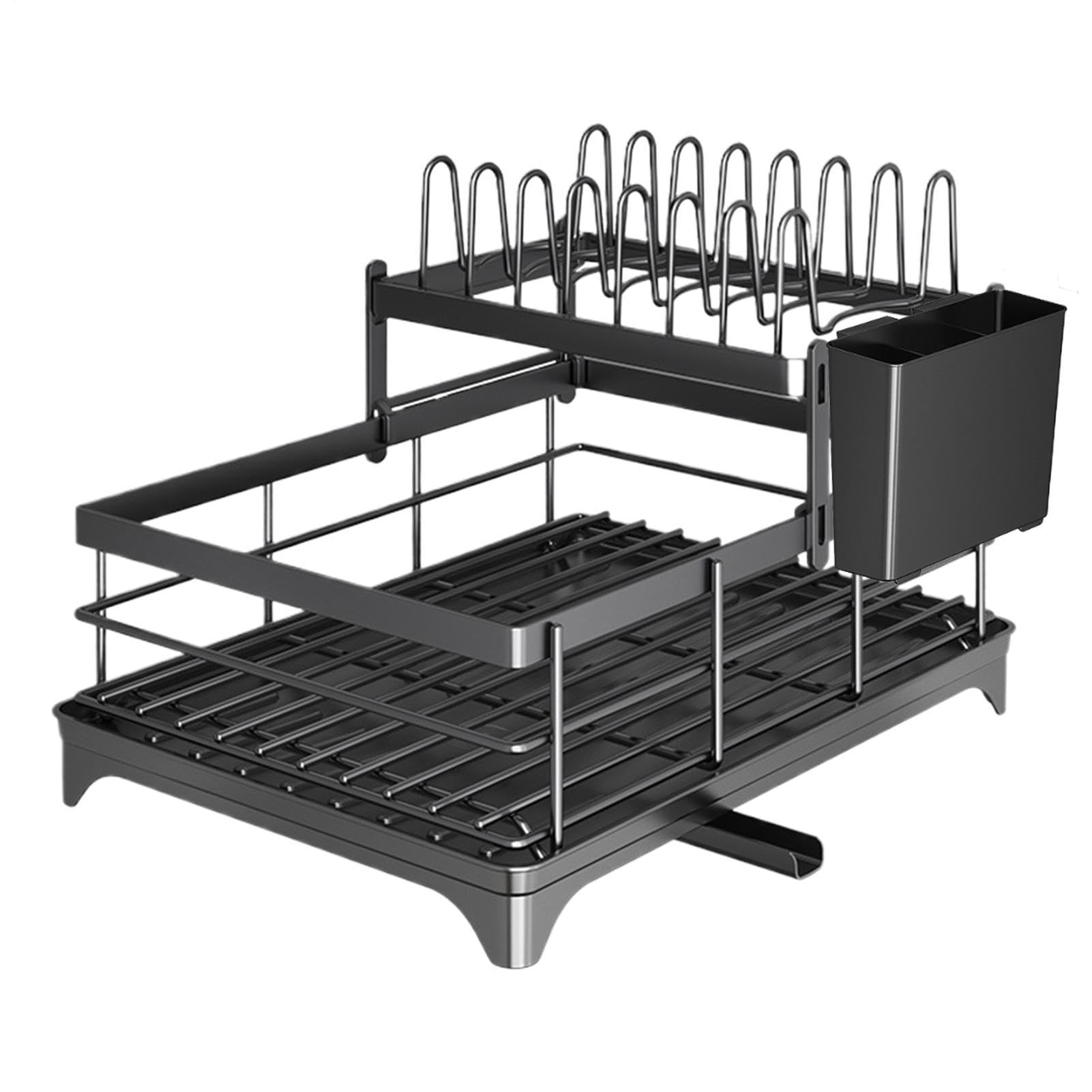 Abtropfgestell, 2 Ebenen, rostbeständiger Utensilienhalter, großes Fassungsvermögen, für Küche, Zuhause, Restaurant, Wohnmobil, Wohnung, Arbeitsplatte, Ecke, Innenbereich, Hotel, Bauernhaus, Camping