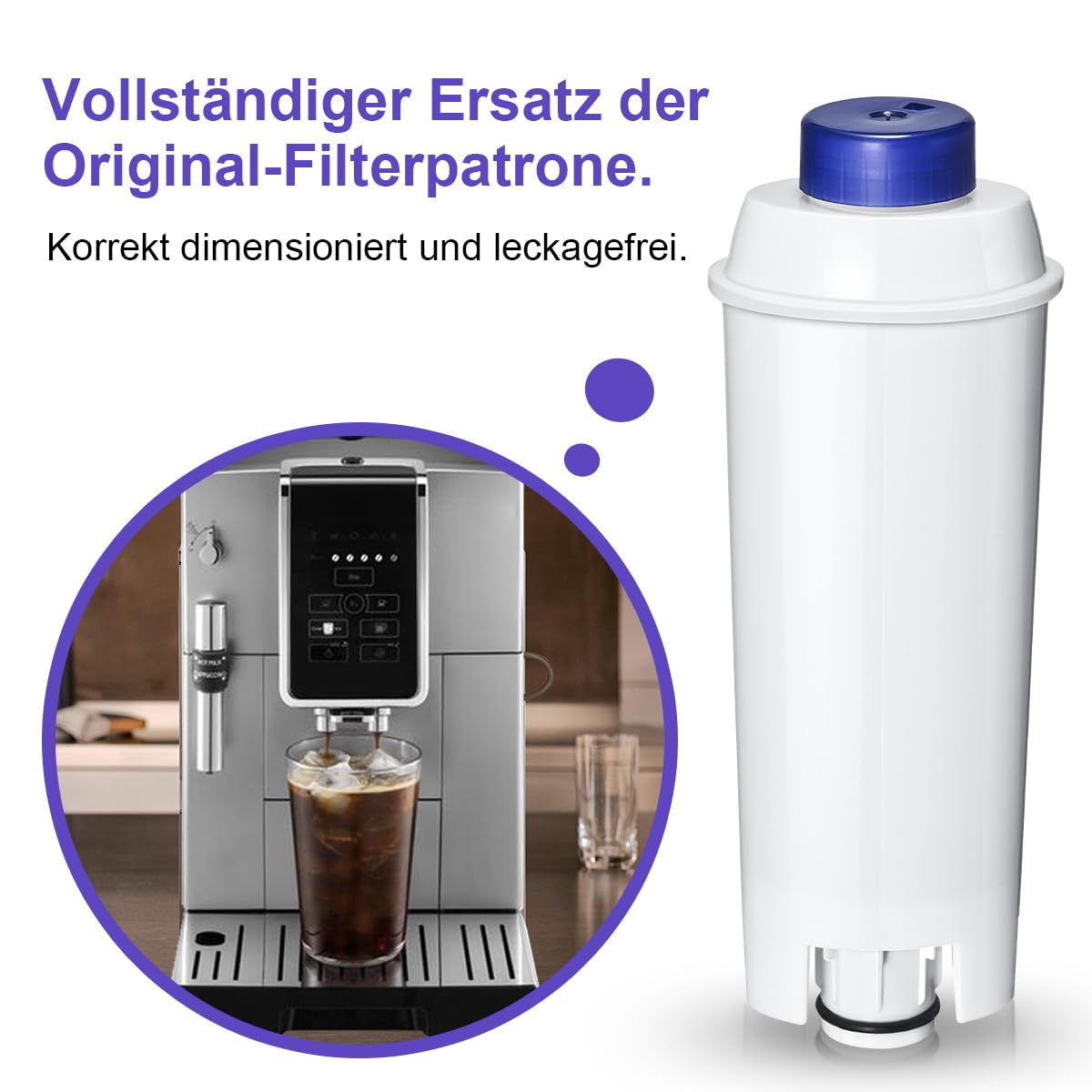 Delonghi Wasserfilter Ersatz für Kaffeevollautomaten, Kompatibel mit ECAM-Serie, Dinamica, Magnifica & Magnifica S/Evo, ETAM Autentica, Eletta Explorer, Prima Donna, Rivelia, Esam, DLSC002 (4 Stück)