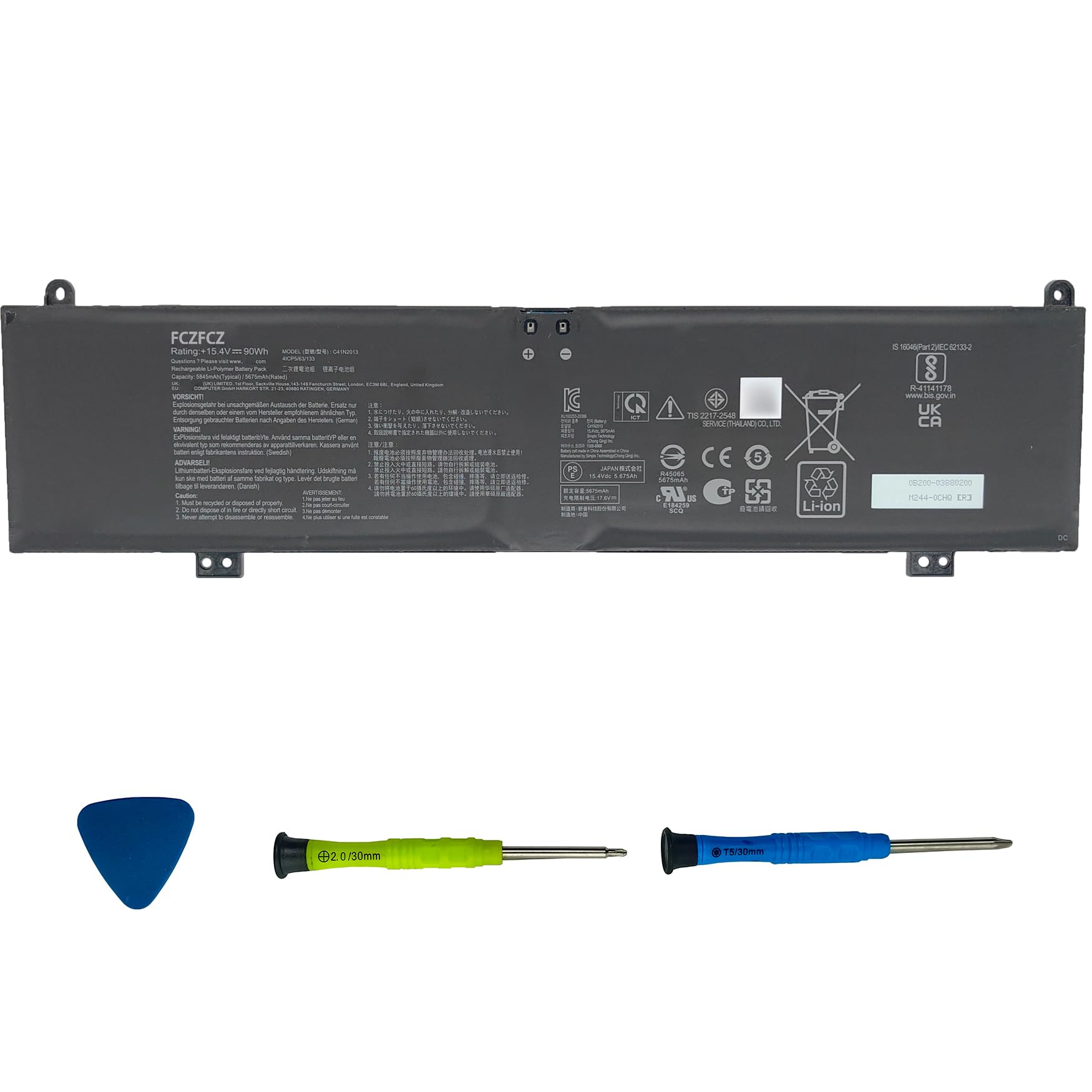 C41N2013 Battery Replacement for Asus ROG Strix Scar 15 G533 / G15 G513 / G17 G713 / Zephyrus M16 GU603 / G15 GA503 / S17 GX703 / TUF Gaming F15 FX507 Series C41N2013-1 0B200-03880000 90Wh
