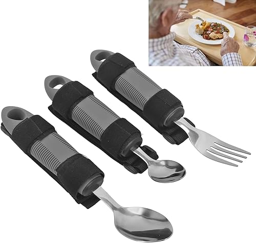 Miniatura 5 de Juego de utensilios adaptativos, 3 piezas de utensilios adaptativos para artritis ancianos, adultos discapacitados, agarre débil, cuchara de tenedor