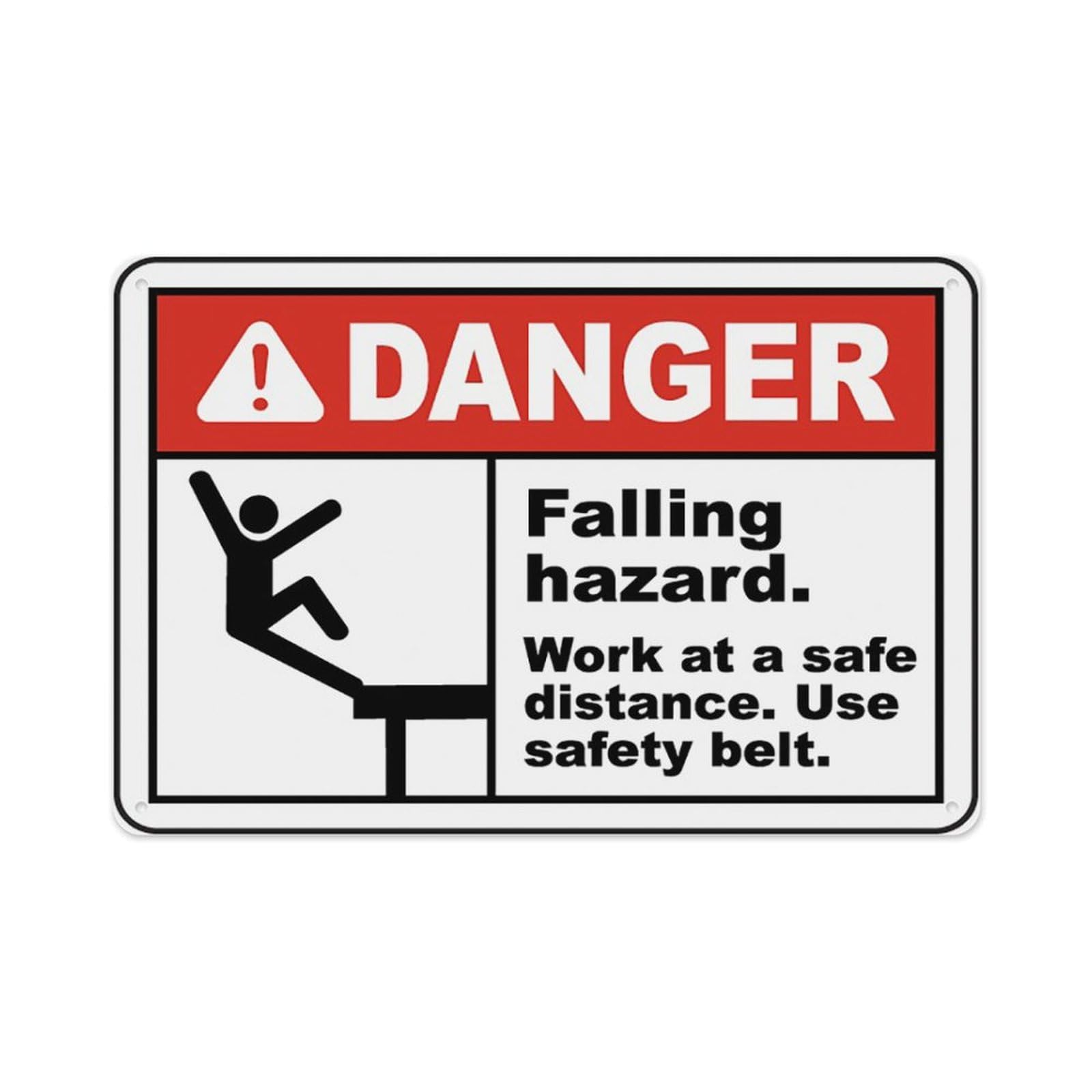 Peiyeety A03 Falling Hazard Use Safety Belt Sign Aluminum Tin Warning Signs For Home Outdoor Garden 12X16 Inches