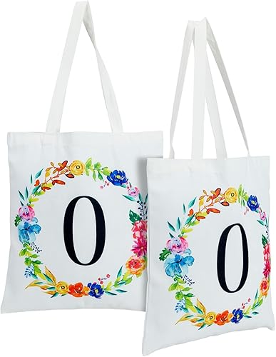 Juego de 2 bolsas reutilizables personalizadas con monograma para mujer, diseño floral (29 pulgadas)