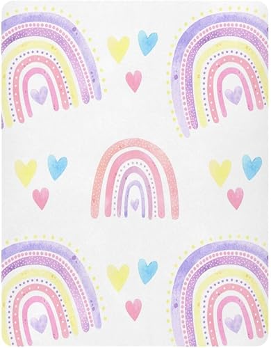 Miniatura 2 de Kigai Sábana bajera ajustable para cuna para niños y niñas, diseño de arco iris, suave, transpirable, unisex, para colchones estándar de cuna y