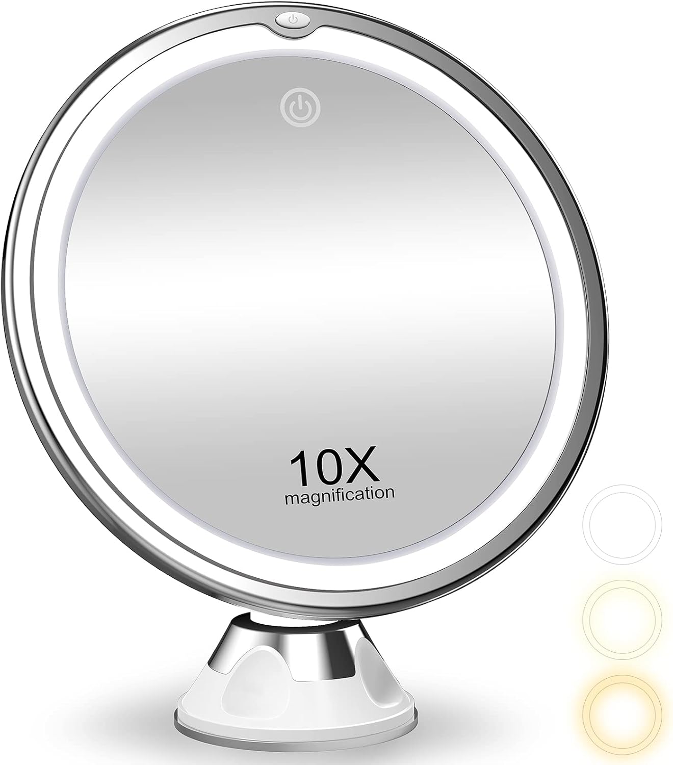 10X Magnifying Makeup Mirror with Lights, 3 Color Lighting, Bathroom Shower Mirror with Suction Cup, Intelligent Switch, 360 Degree Rotation, Portable, for Detailed Makeup, Close Skincare -